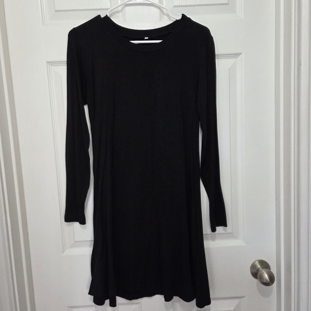 Women's Casual Long Sleeve Simple T-shirt Loose Flowy Black Dress Size Small - Picture 4 of 10
